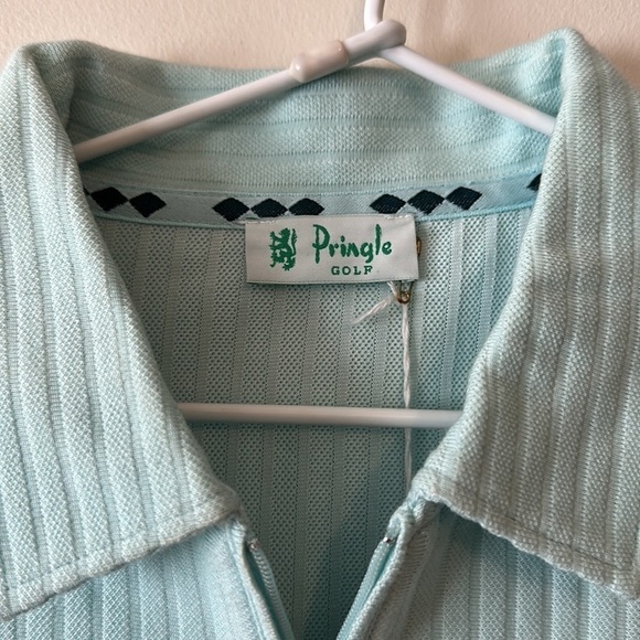 PRINGLE of Scotland Golf Polo Quarter Zip Ribbed Turquoise Seafoam Short Sleeve - Picture 3 of 9